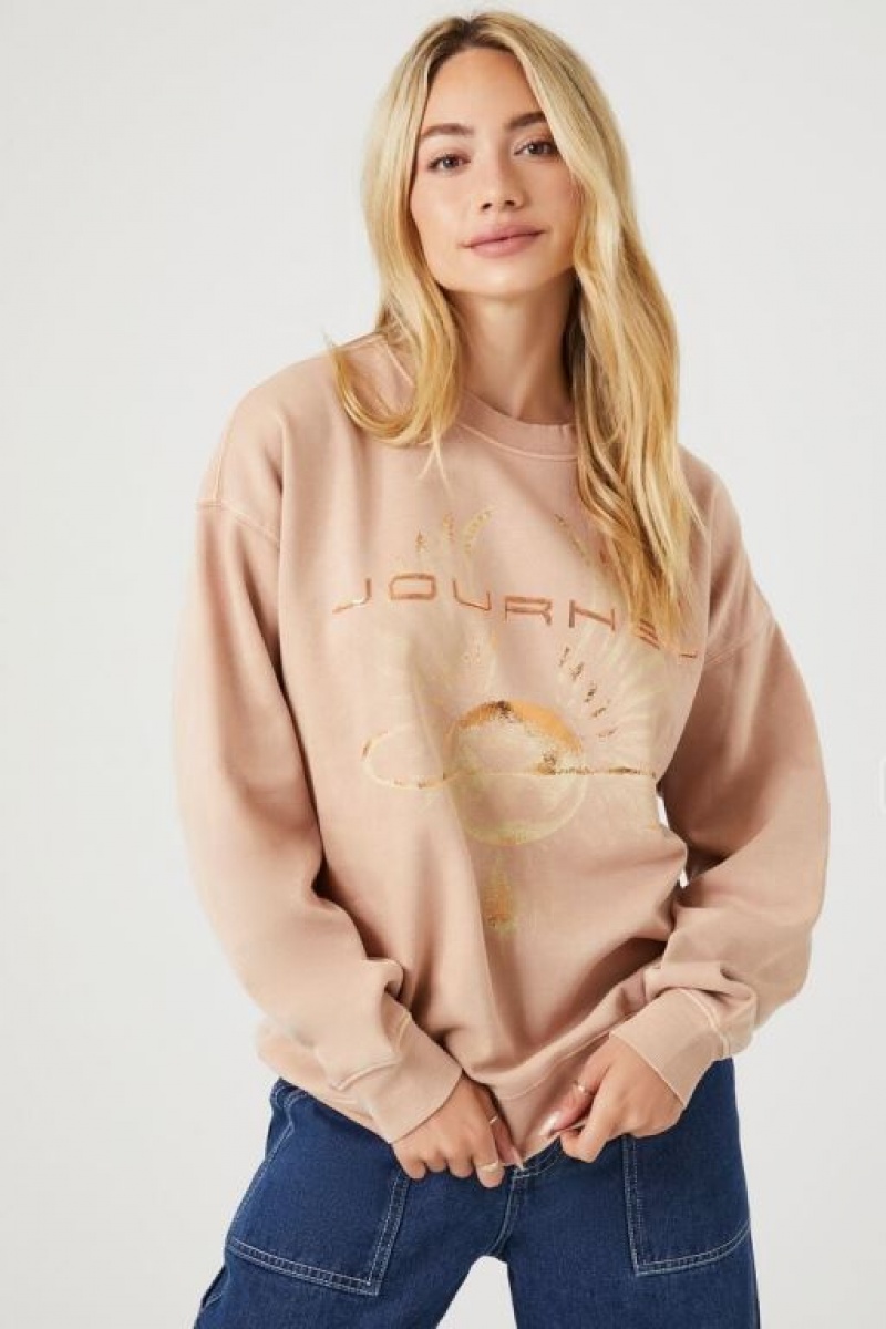 Pullover Forever 21 Fleece Journey Estampadas Mujer Rosas Multicolor | Ko2nJvQnJoy