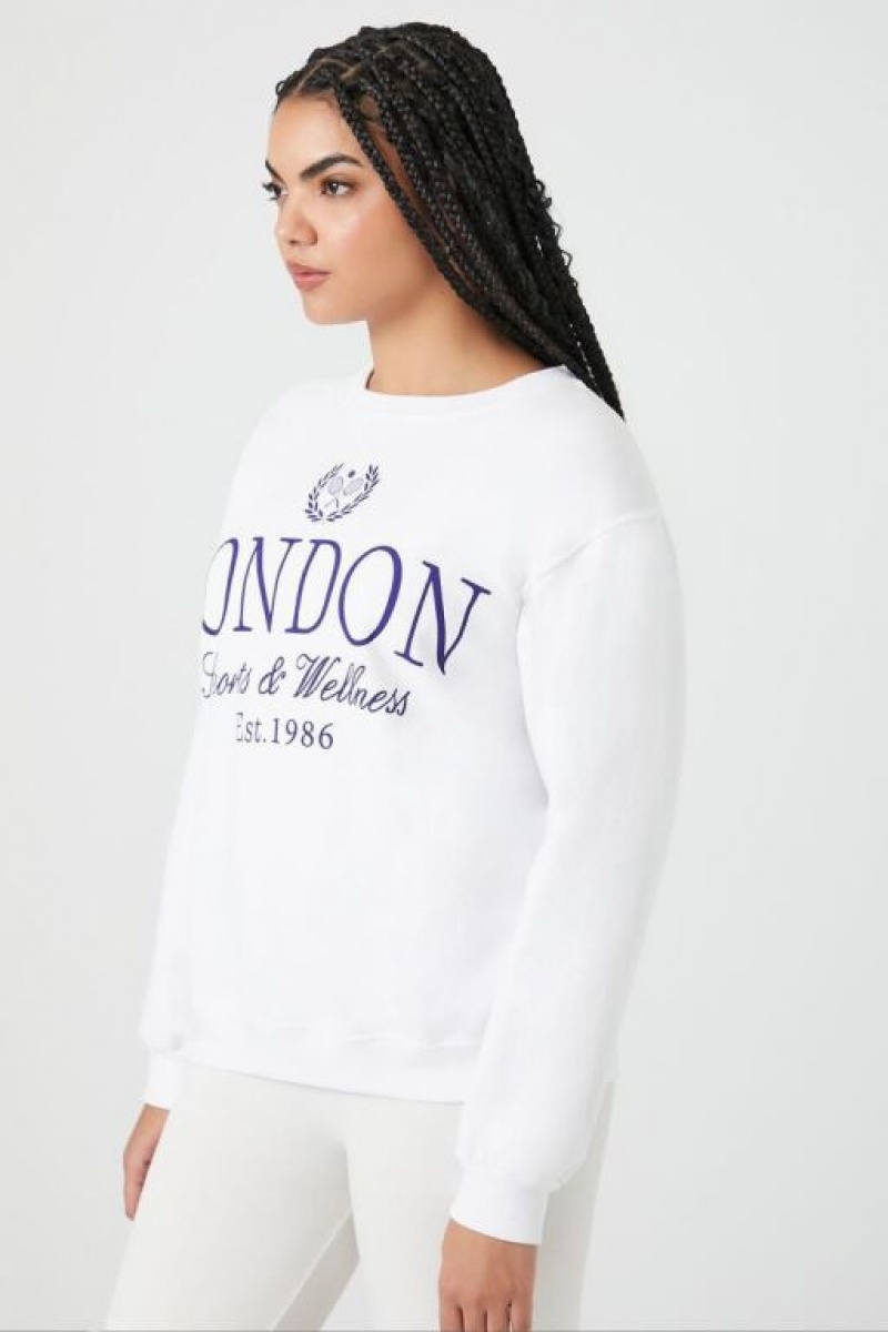 Pullover Forever 21 Fleece London Estampadas Mujer Blancas Multicolor | QCfZzVIfDGj