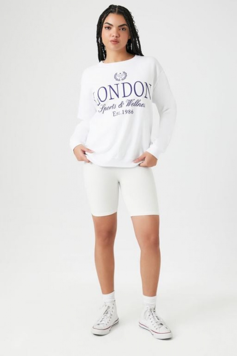 Pullover Forever 21 Fleece London Estampadas Mujer Blancas Multicolor | QCfZzVIfDGj