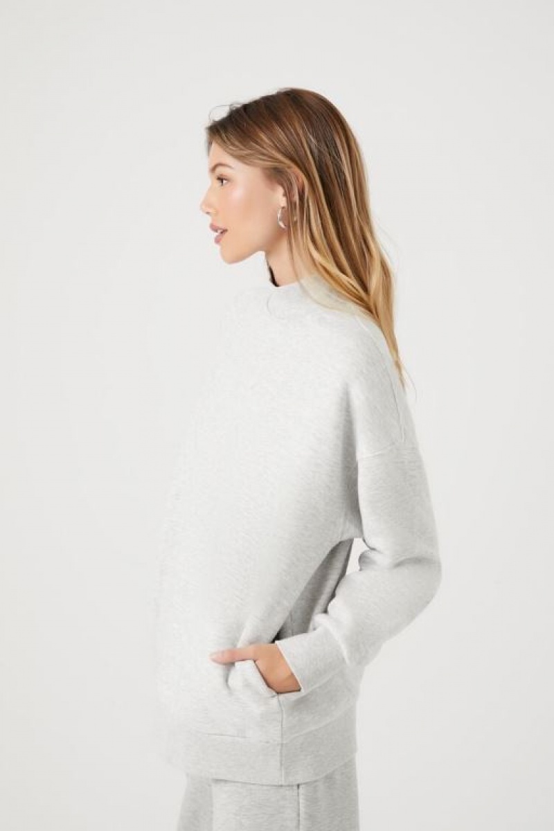 Pullover Forever 21 Fleece Mock Neck Mujer Gris | 1KPB8xCapaA