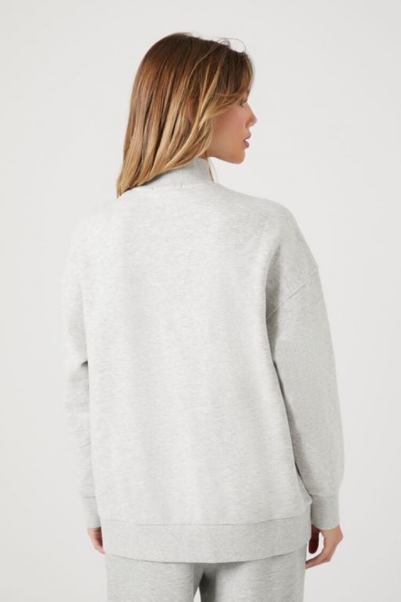 Pullover Forever 21 Fleece Mock Neck Mujer Gris | 1KPB8xCapaA