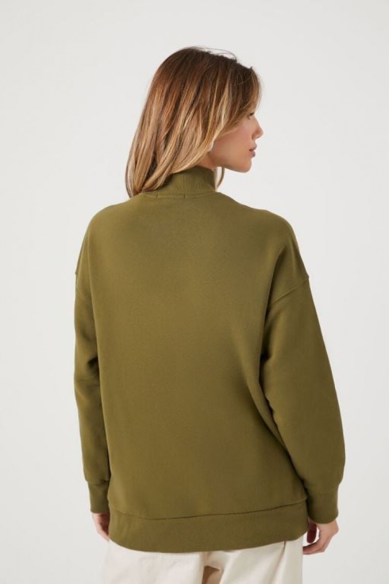 Pullover Forever 21 Fleece Mock Neck Mujer Verde Oliva | SlBlb2z2Rvf