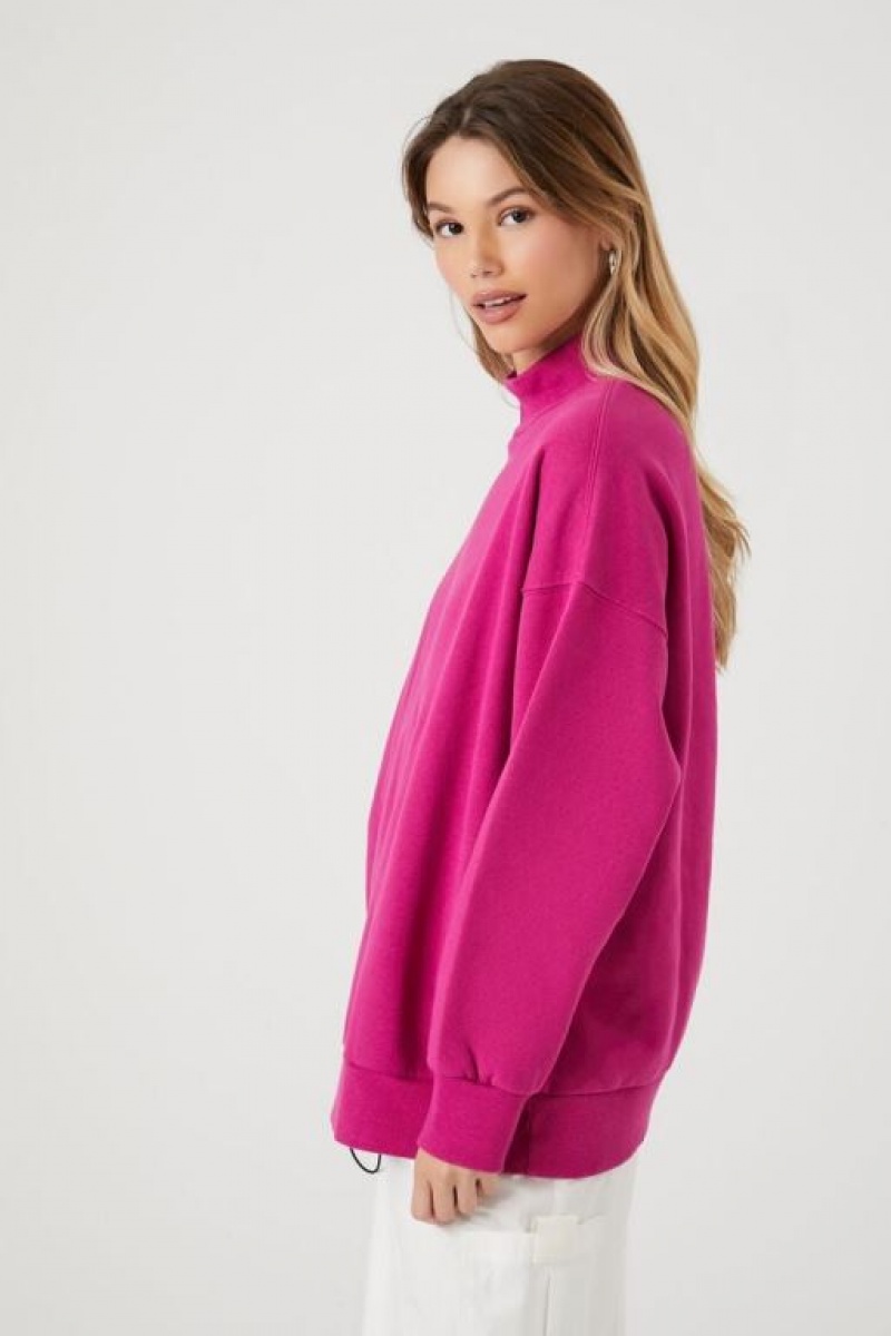 Pullover Forever 21 Fleece Mock Neck Mujer Fucsia | 1jKx57HlKua