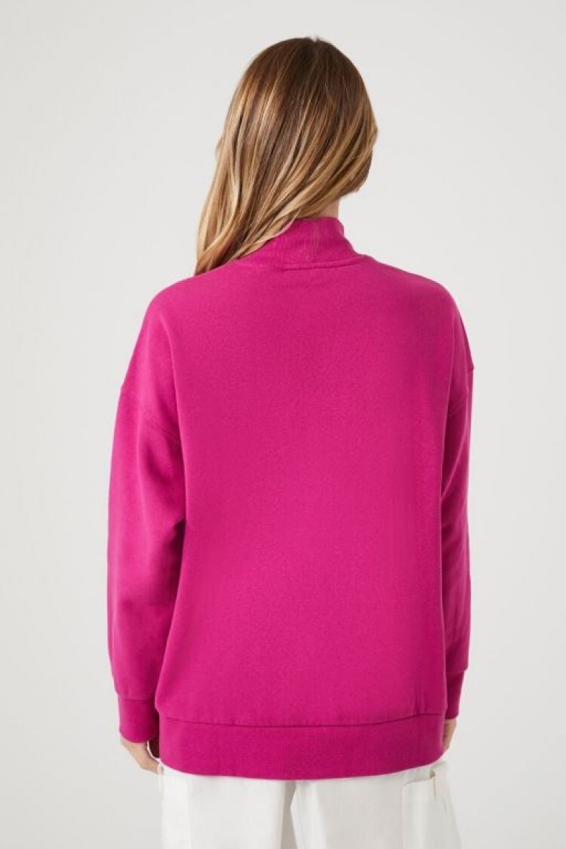 Pullover Forever 21 Fleece Mock Neck Mujer Fucsia | 1jKx57HlKua