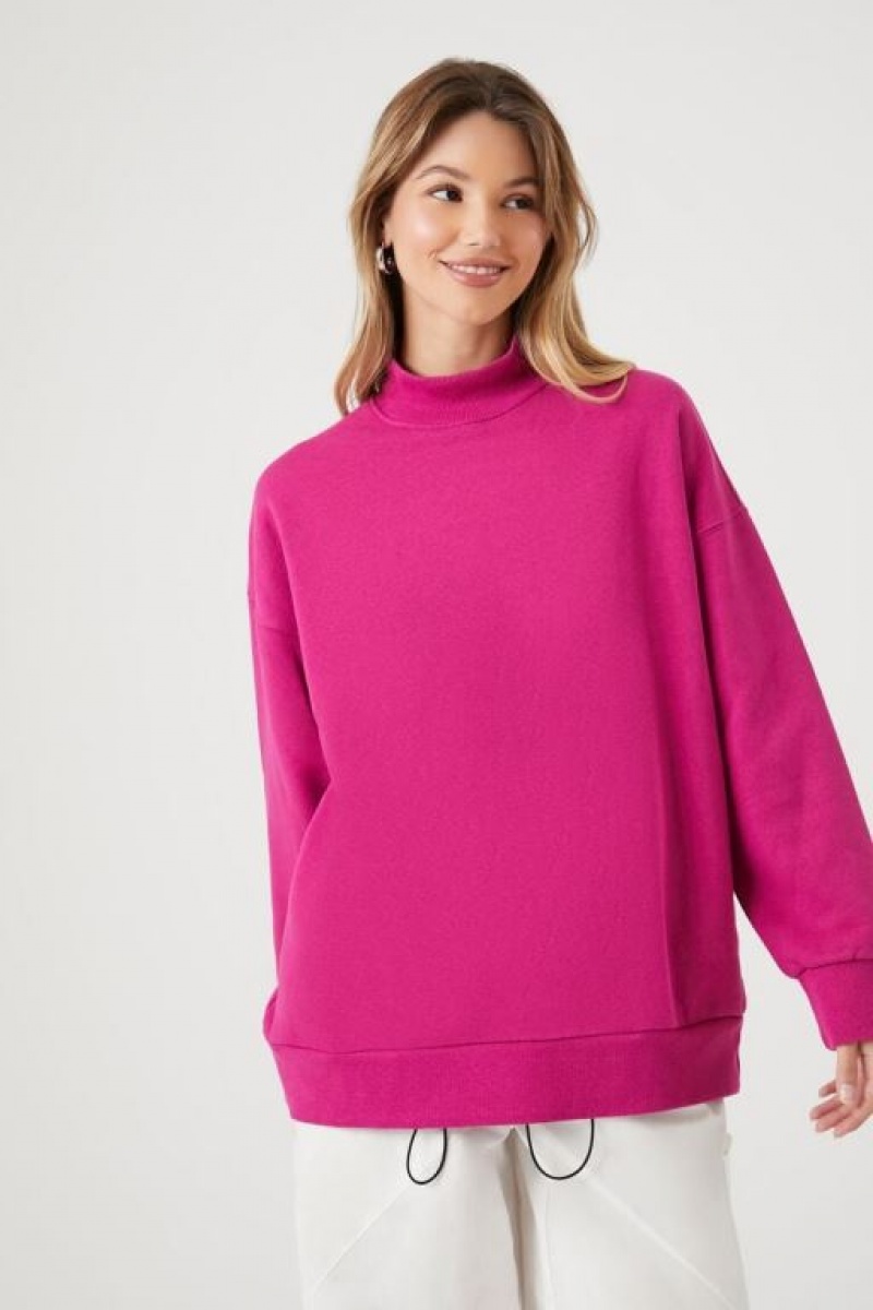 Pullover Forever 21 Fleece Mock Neck Mujer Fucsia | 1jKx57HlKua