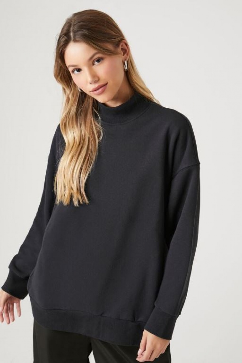 Pullover Forever 21 Fleece Mock Neck Mujer Negras | 7w3zPststg4