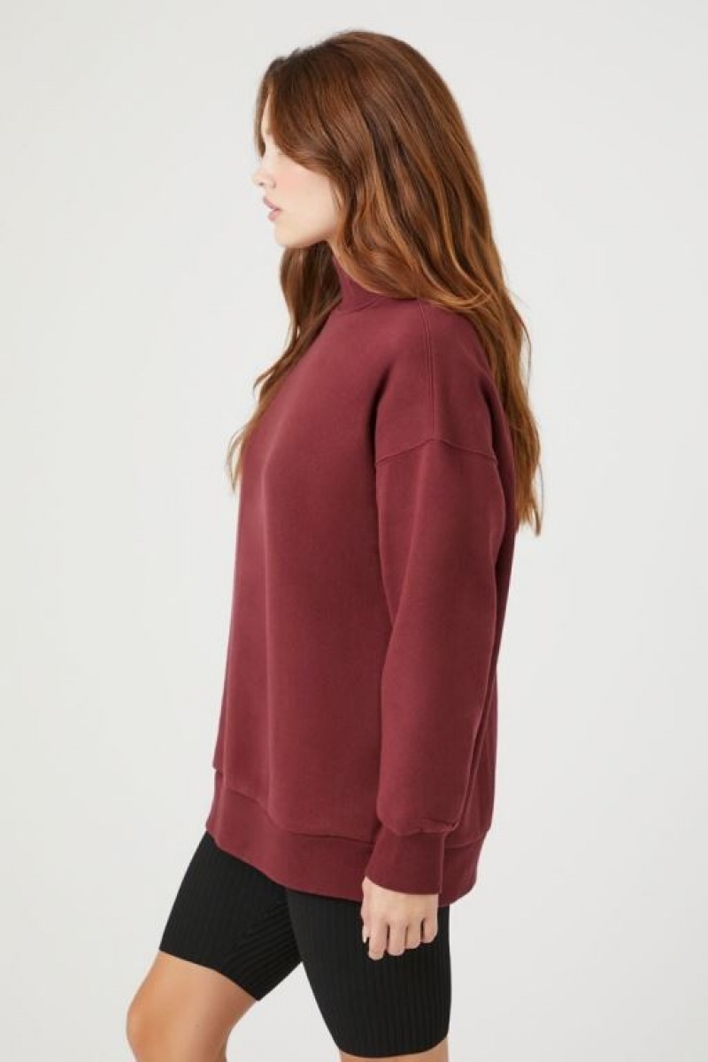 Pullover Forever 21 Fleece Mock Neck Mujer Burdeos | XiX8kmonxjl