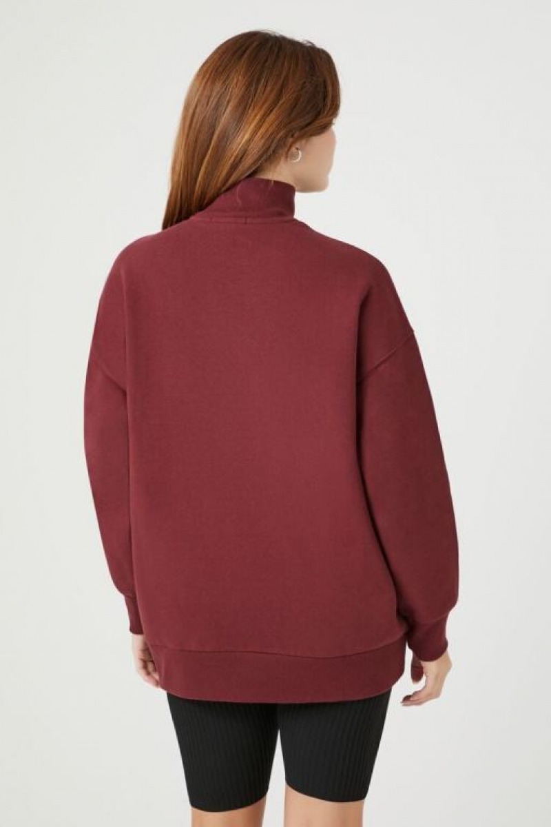 Pullover Forever 21 Fleece Mock Neck Mujer Burdeos | XiX8kmonxjl