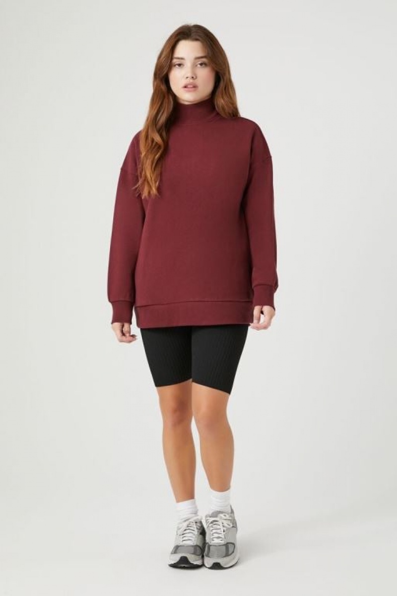 Pullover Forever 21 Fleece Mock Neck Mujer Burdeos | XiX8kmonxjl