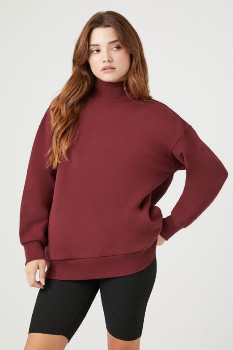 Pullover Forever 21 Fleece Mock Neck Mujer Burdeos | XiX8kmonxjl