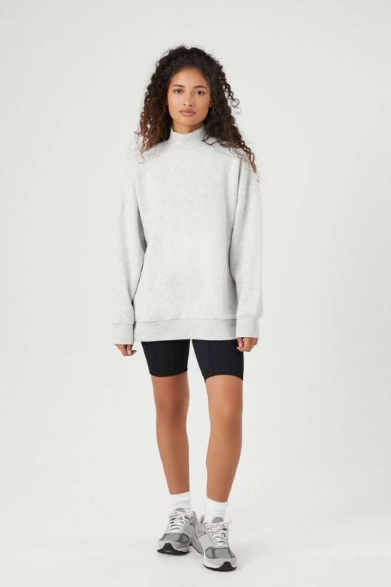 Pullover Forever 21 Fleece Mock Neck Mujer Gris | oKDGoylelvN