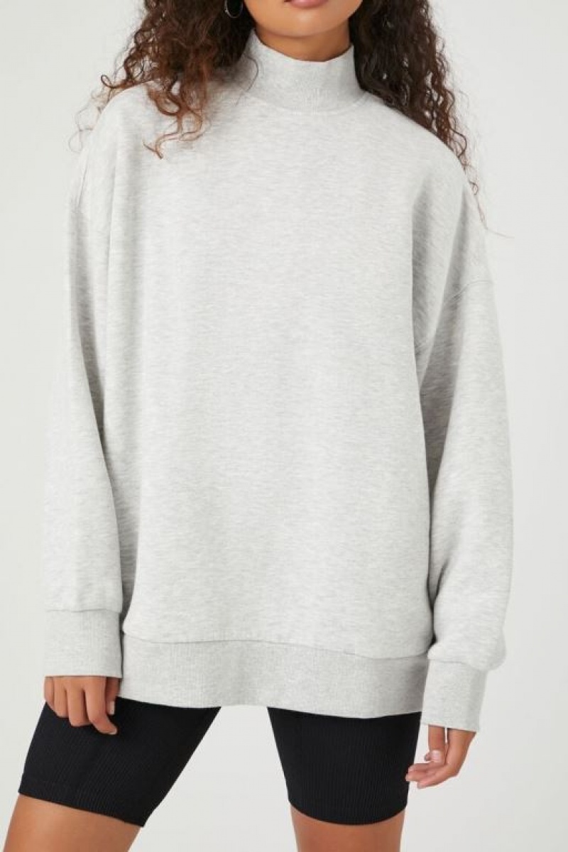 Pullover Forever 21 Fleece Mock Neck Mujer Gris | oKDGoylelvN