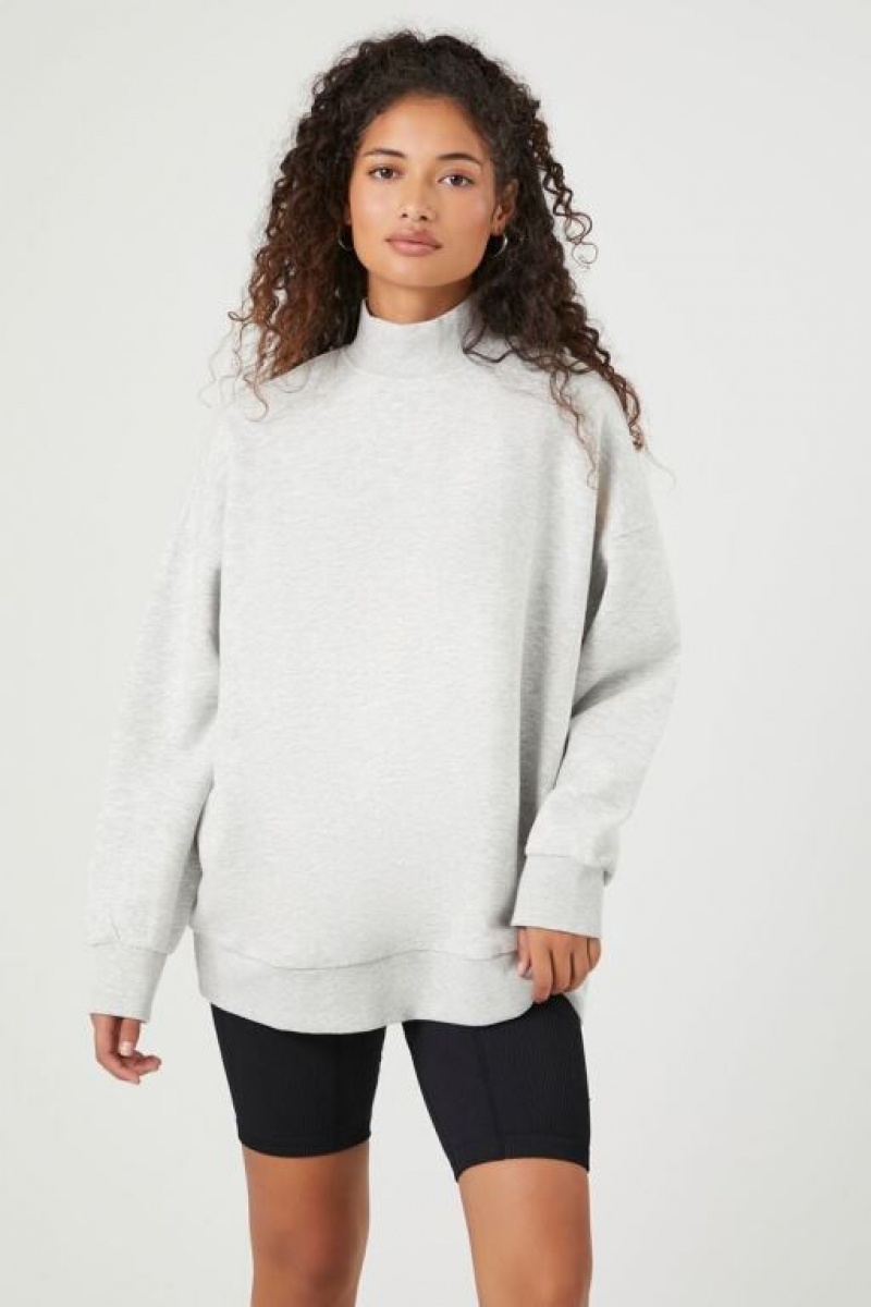 Pullover Forever 21 Fleece Mock Neck Mujer Gris | oKDGoylelvN