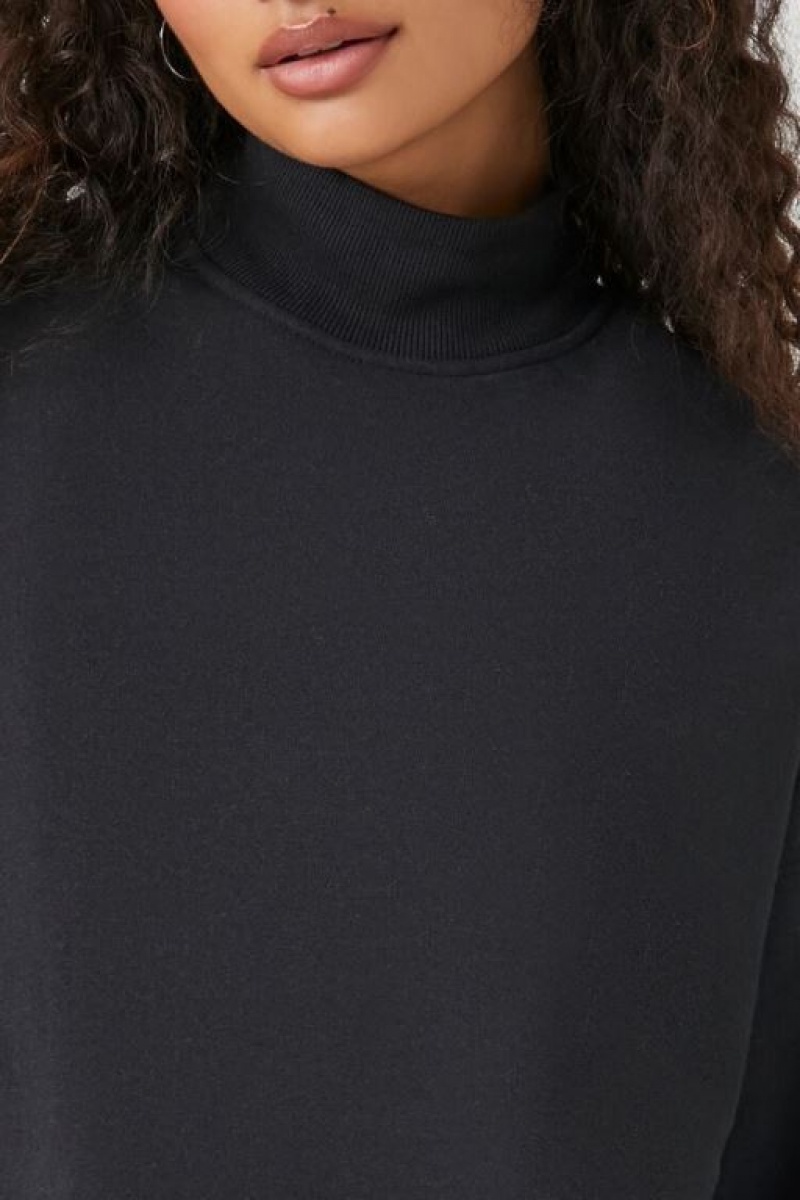 Pullover Forever 21 Fleece Mock Neck Mujer Negras | Idm4aU0qSTH