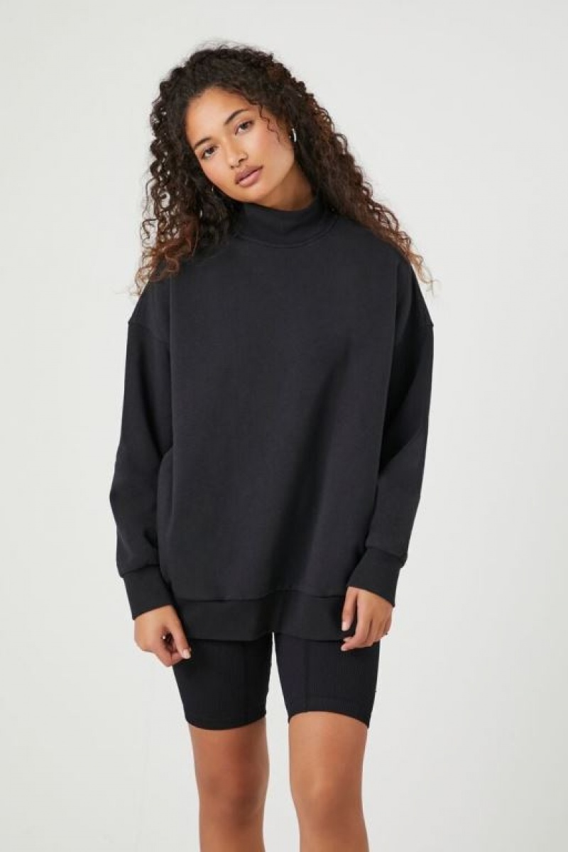 Pullover Forever 21 Fleece Mock Neck Mujer Negras | Idm4aU0qSTH