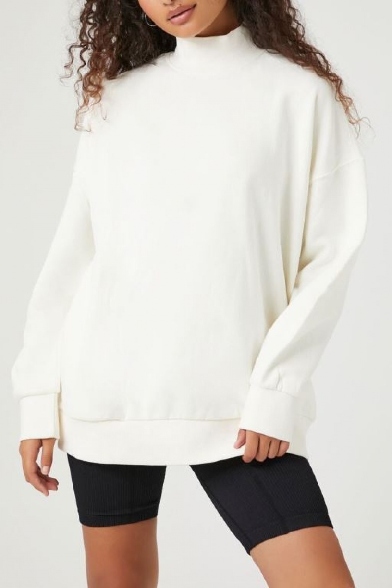 Pullover Forever 21 Fleece Mock Neck Mujer Blancas | S9DaX21Zd1Z