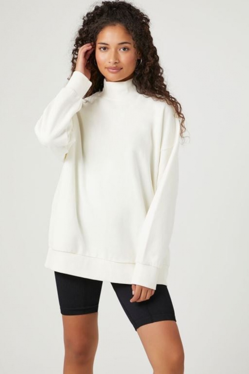 Pullover Forever 21 Fleece Mock Neck Mujer Blancas | S9DaX21Zd1Z