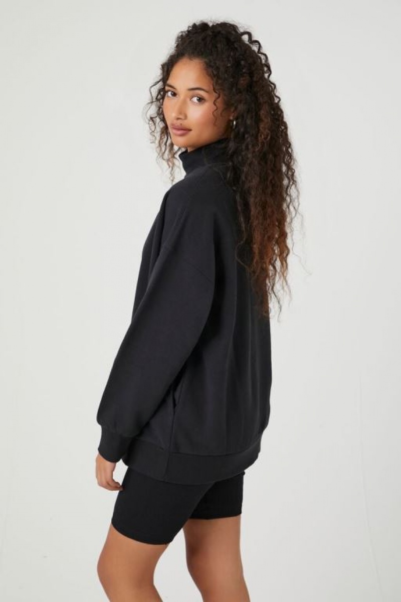 Pullover Forever 21 Fleece Mock Neck Mujer Negras | NBrgJHx1ldv