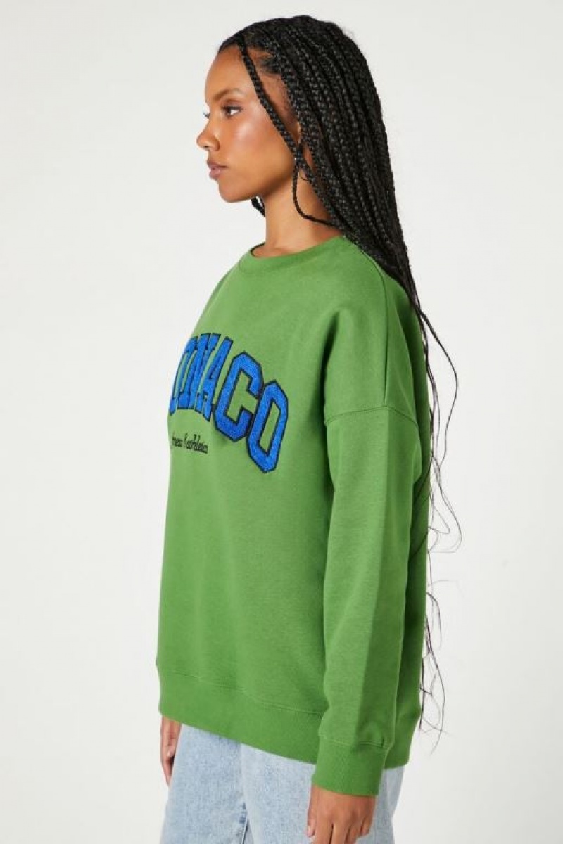 Pullover Forever 21 Fleece Monaco Estampadas Mujer Verde Multicolor | IJXfDVqzsg5