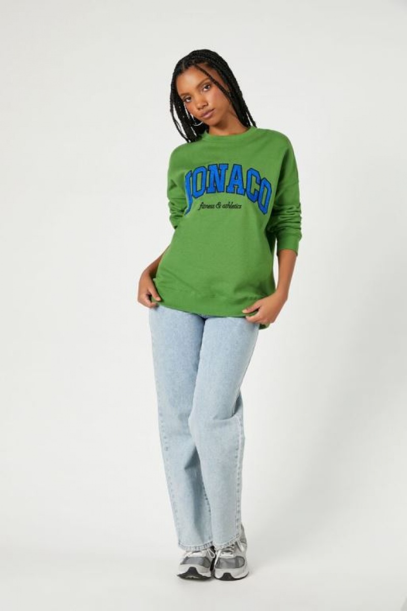 Pullover Forever 21 Fleece Monaco Estampadas Mujer Verde Multicolor | IJXfDVqzsg5