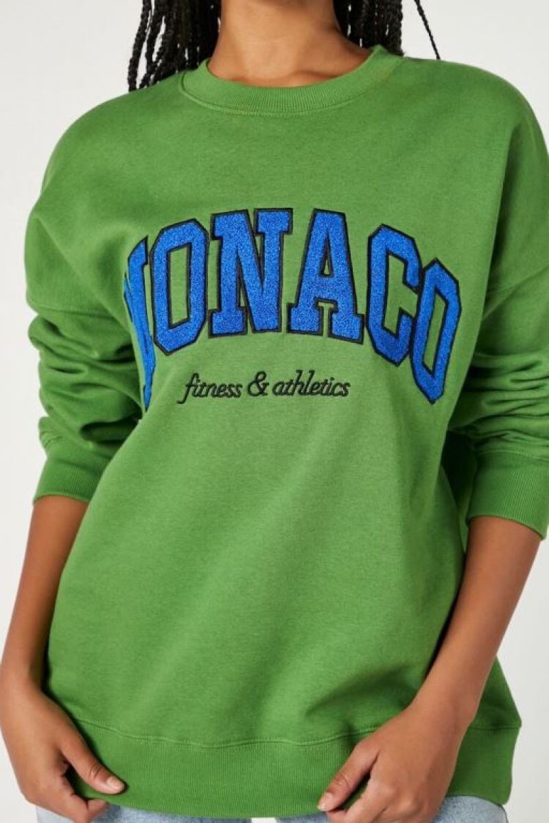 Pullover Forever 21 Fleece Monaco Estampadas Mujer Verde Multicolor | IJXfDVqzsg5