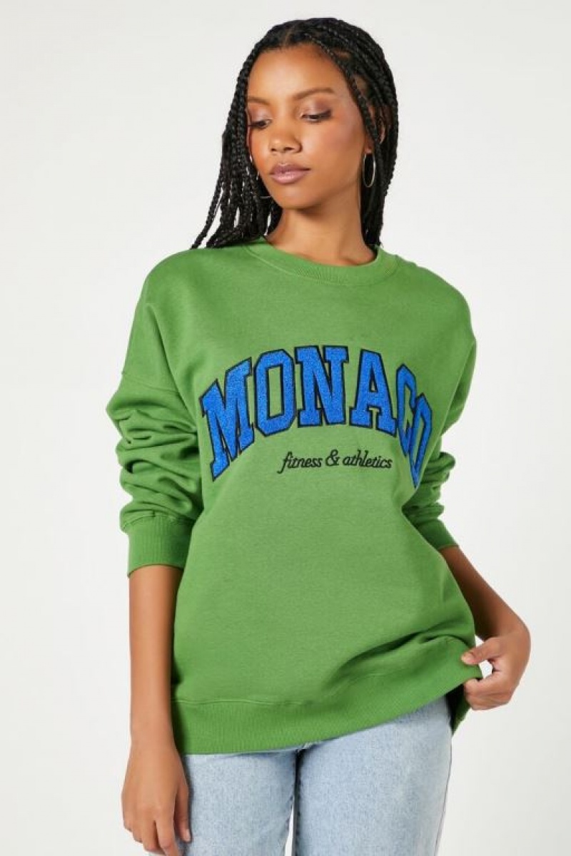 Pullover Forever 21 Fleece Monaco Estampadas Mujer Verde Multicolor | IJXfDVqzsg5