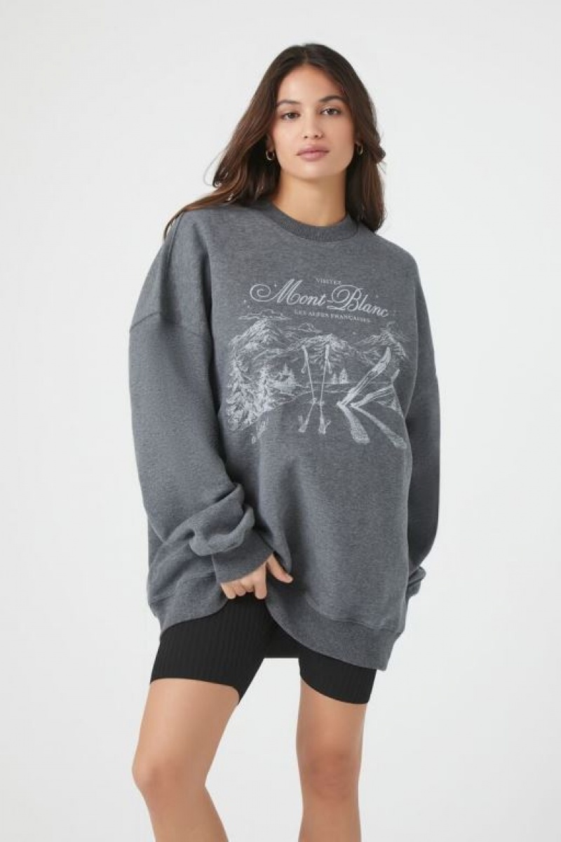 Pullover Forever 21 Fleece Mont Blanc Estampadas Mujer Gris Multicolor | gijbAiGkSCN