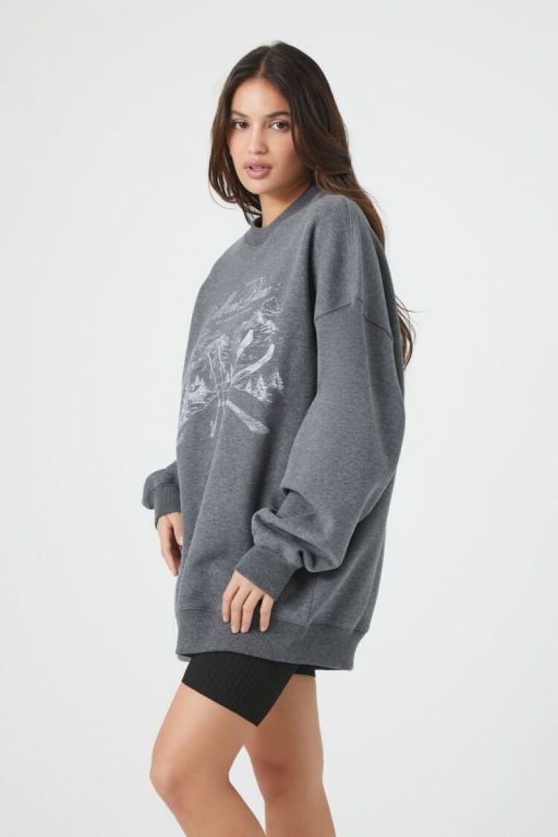 Pullover Forever 21 Fleece Mont Blanc Estampadas Mujer Gris Multicolor | gijbAiGkSCN