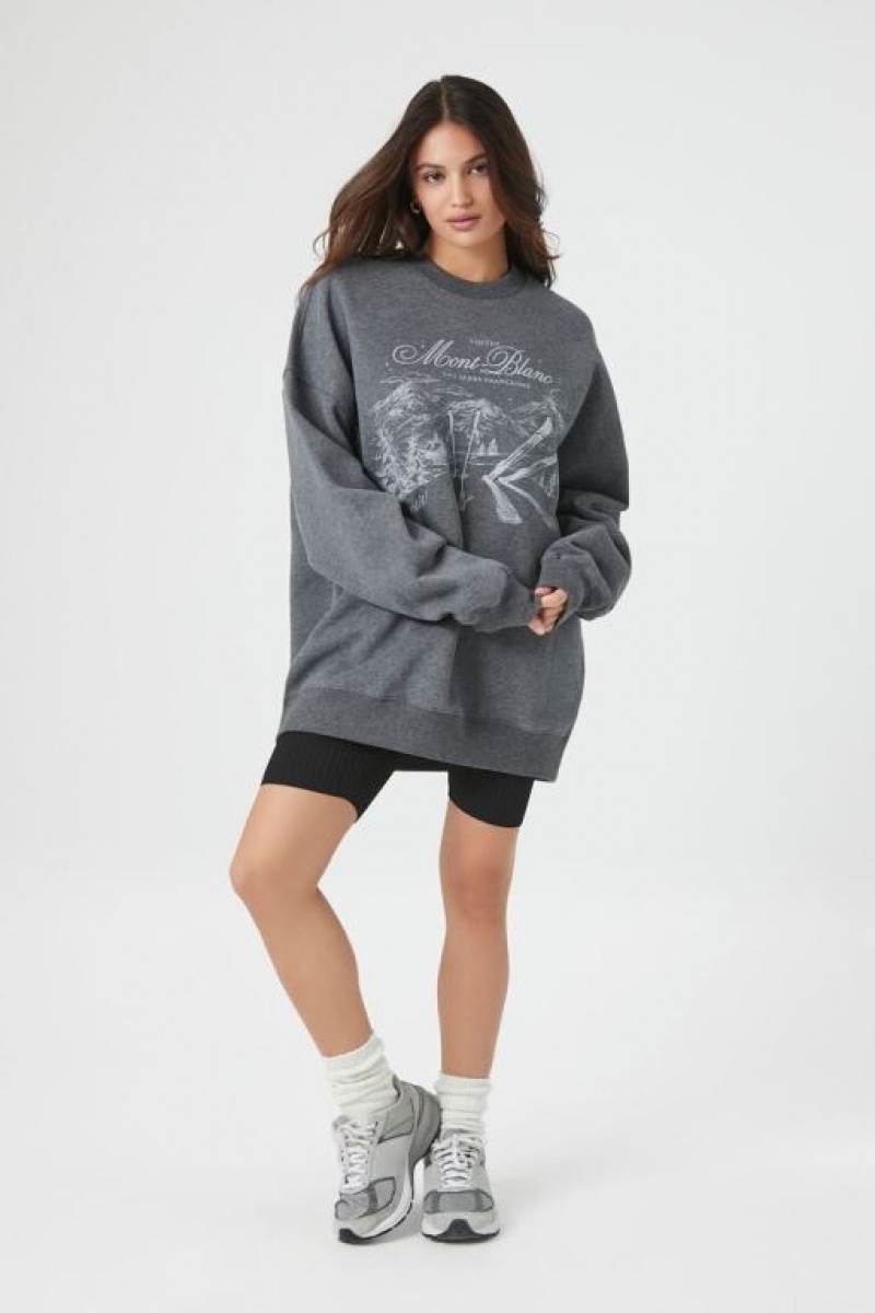 Pullover Forever 21 Fleece Mont Blanc Estampadas Mujer Gris Multicolor | gijbAiGkSCN