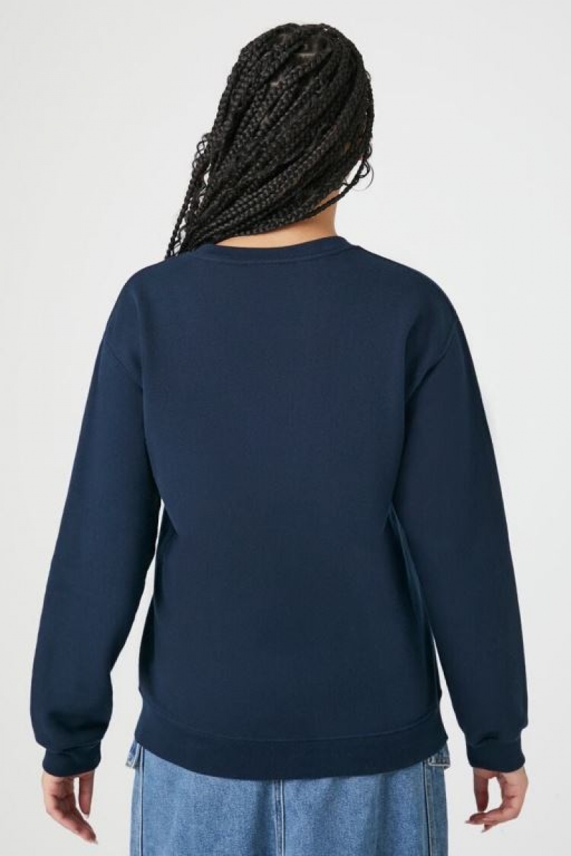 Pullover Forever 21 Fleece Paris Estampadas Mujer Azul Marino | GZ0lj2YzuZ6