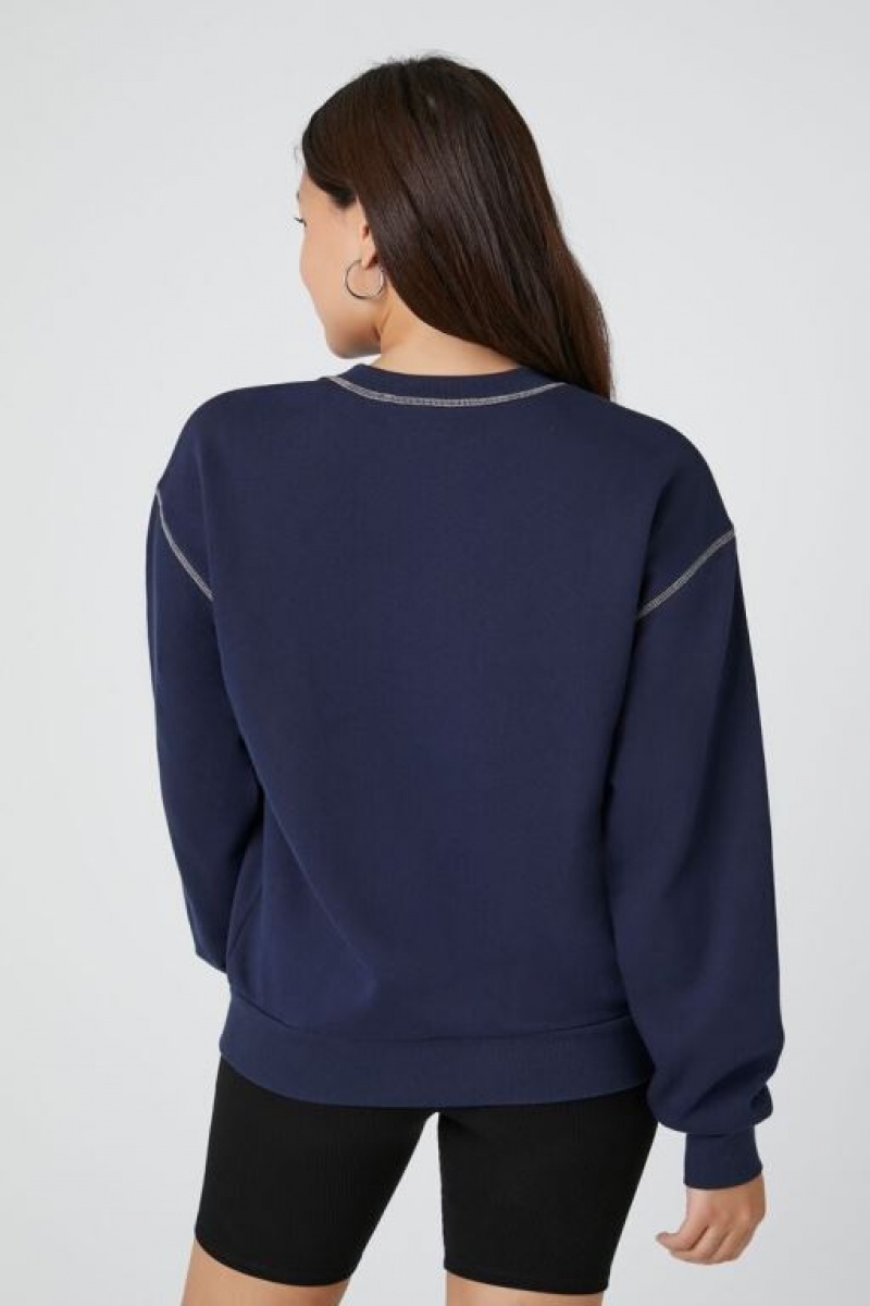 Pullover Forever 21 Fleece Portland Mujer Azules Oscuro Multicolor | Kovnx1QKqp7