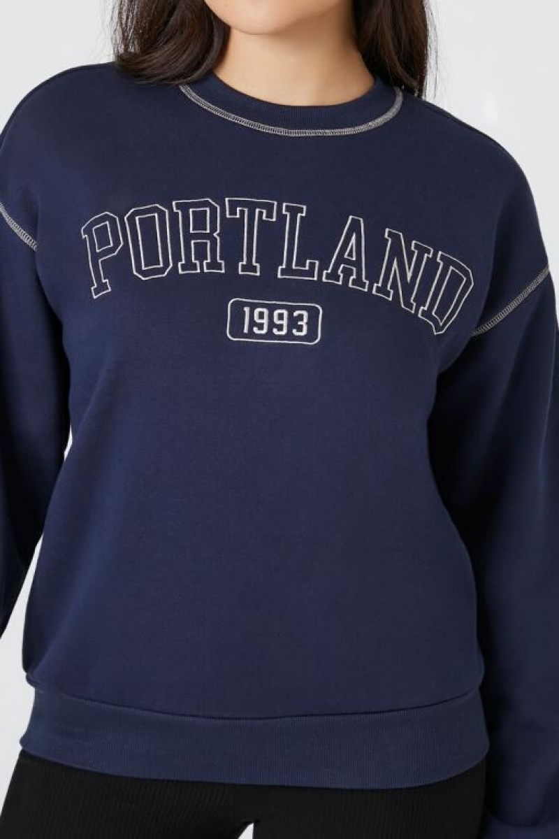 Pullover Forever 21 Fleece Portland Mujer Azules Oscuro Multicolor | Kovnx1QKqp7