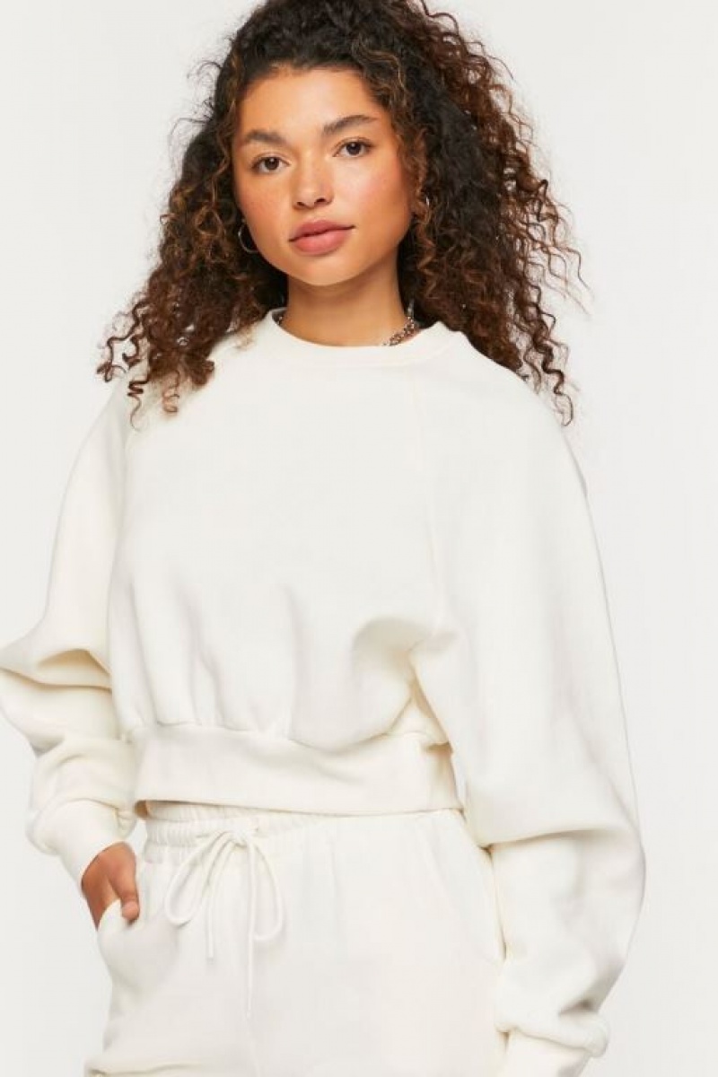 Pullover Forever 21 Fleece Raglan Mujer Creme | jFSCOKM0LWl