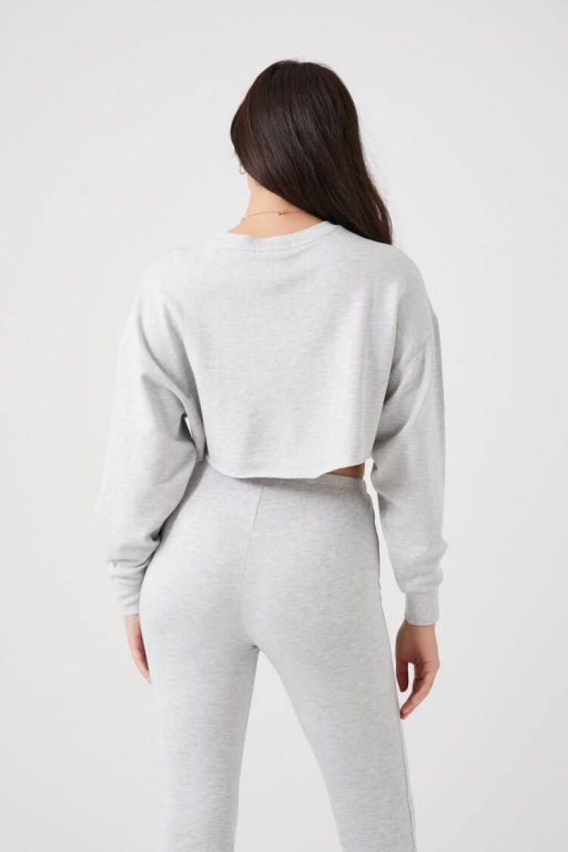 Pullover Forever 21 Fleece Raw Cut Mujer Gris | YBnkfnyKNNl