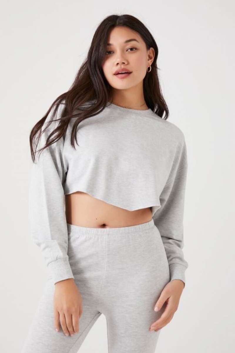 Pullover Forever 21 Fleece Raw Cut Mujer Gris | YBnkfnyKNNl