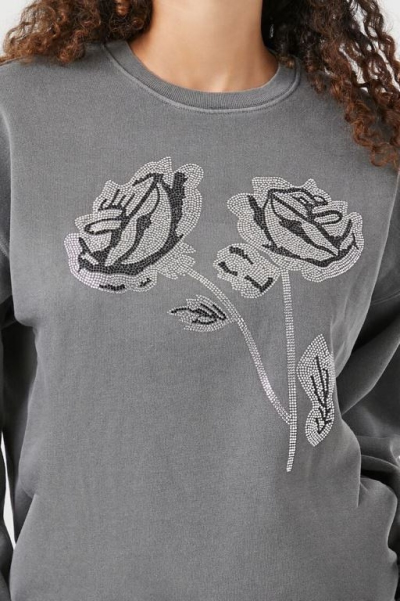 Pullover Forever 21 Fleece Rose Estampadas Mujer Gris Multicolor | SN2BFG72VEg