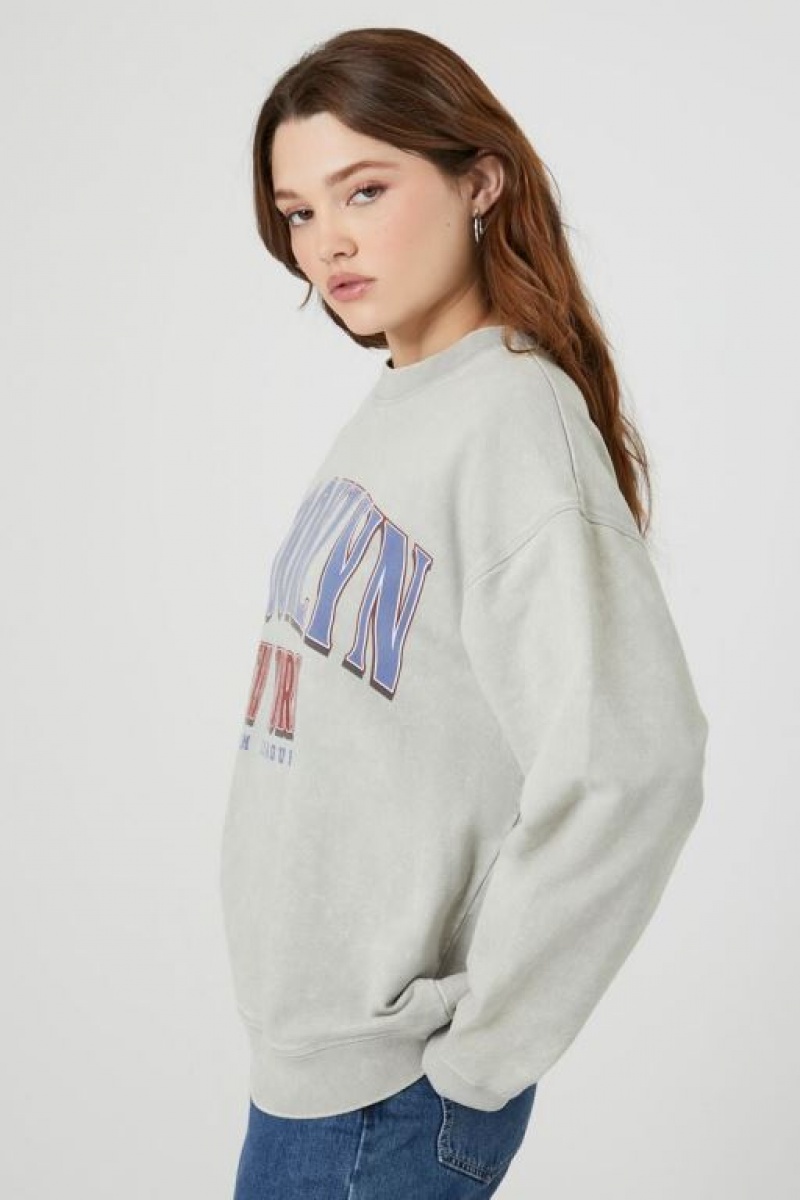 Pullover Forever 21 French Terry Brooklyn Estampadas Mujer Gris Multicolor | 83uLBoawheD