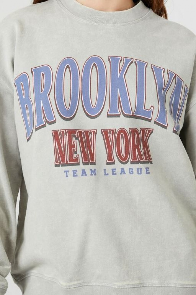 Pullover Forever 21 French Terry Brooklyn Estampadas Mujer Gris Multicolor | 83uLBoawheD