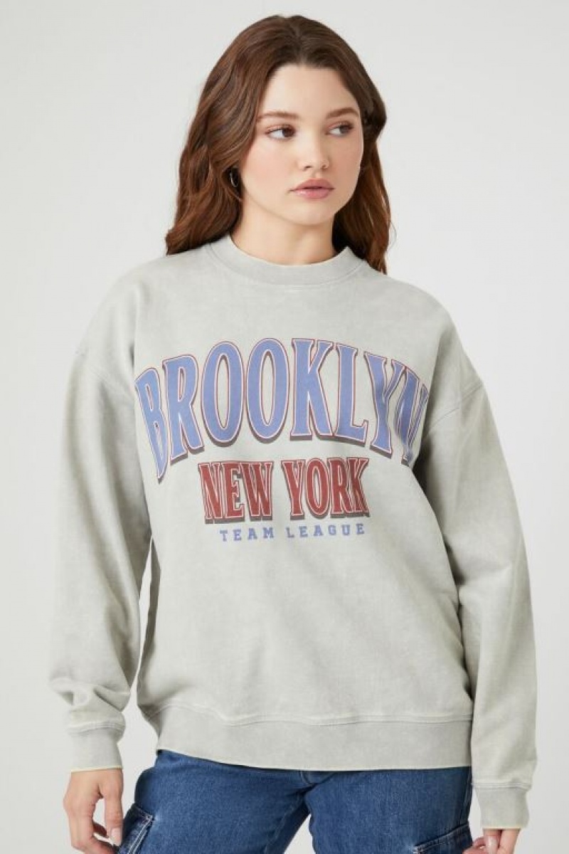 Pullover Forever 21 French Terry Brooklyn Estampadas Mujer Gris Multicolor | 83uLBoawheD