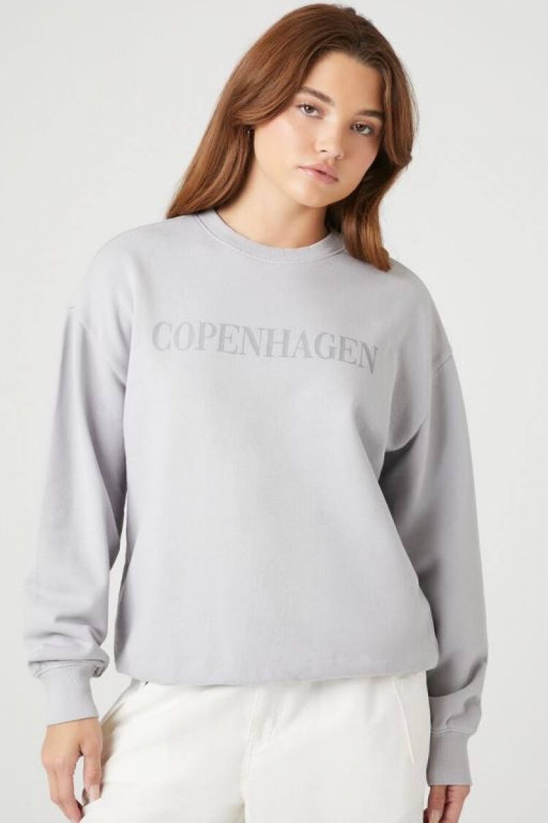 Pullover Forever 21 French Terry Copenhagen Mujer Plateadas Multicolor | jDf0gonlTXE