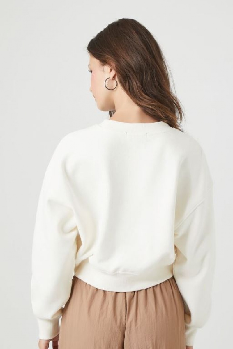 Pullover Forever 21 French Terry Crew Mujer Creme | tANRen48m7R