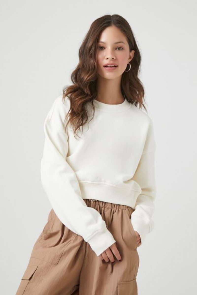 Pullover Forever 21 French Terry Crew Mujer Creme | tANRen48m7R