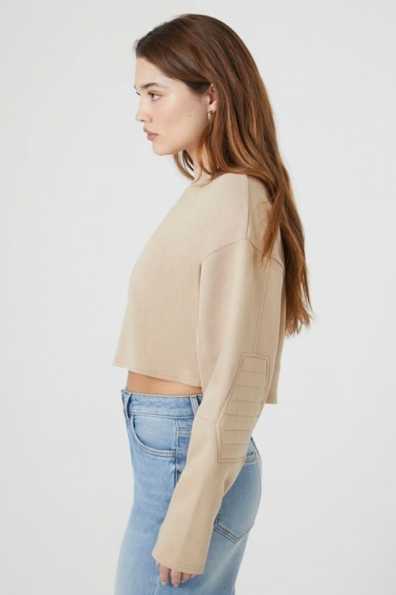 Pullover Forever 21 French Terry Cropped Mujer Beige | mKNOZM9XRsR