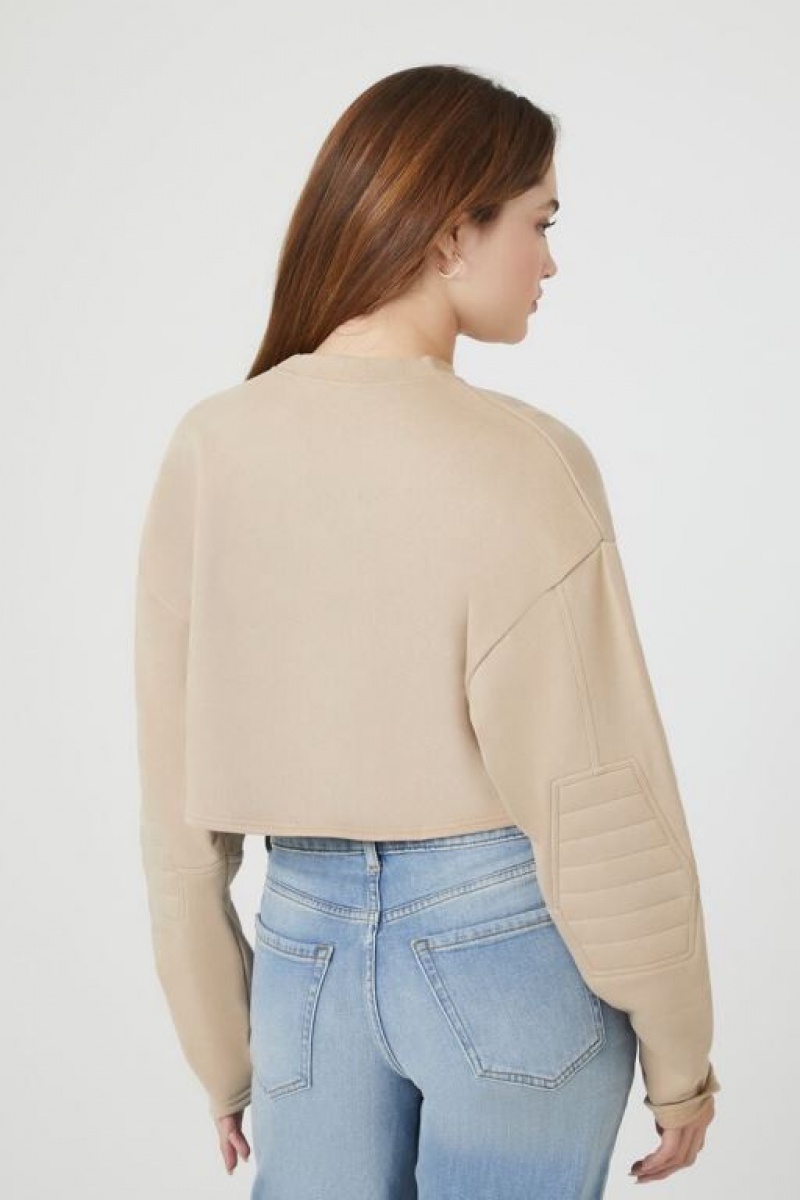 Pullover Forever 21 French Terry Cropped Mujer Beige | mKNOZM9XRsR