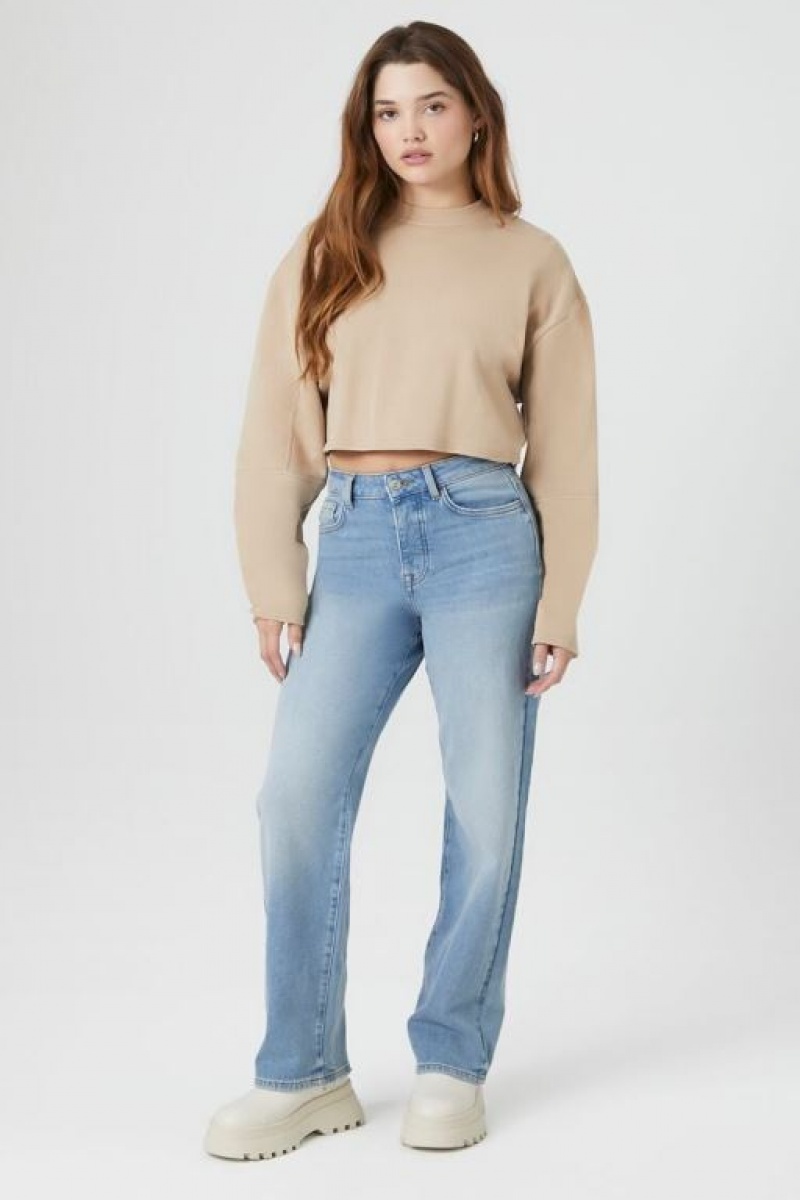 Pullover Forever 21 French Terry Cropped Mujer Beige | mKNOZM9XRsR