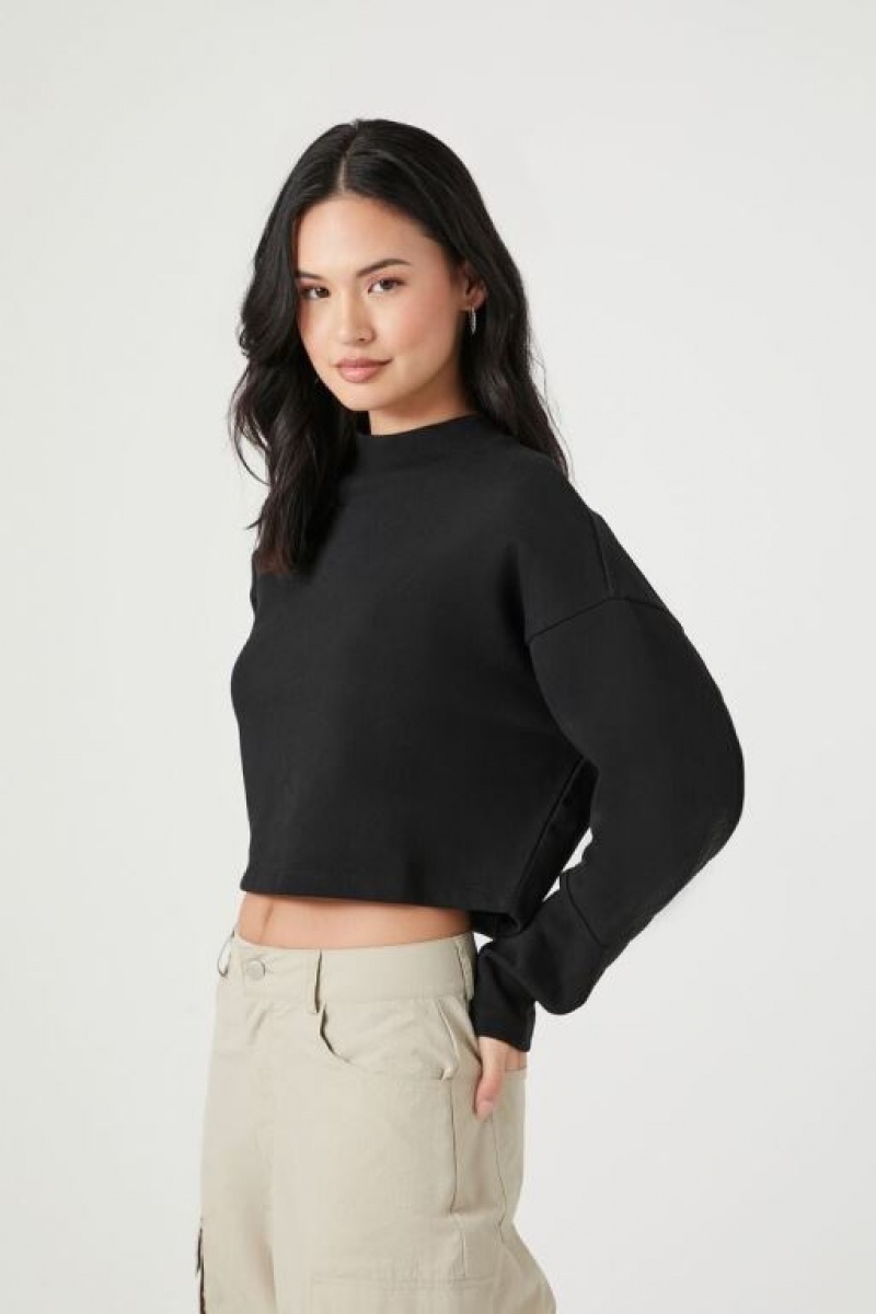 Pullover Forever 21 French Terry Cropped Mujer Negras | 6Z5dS2VykEn