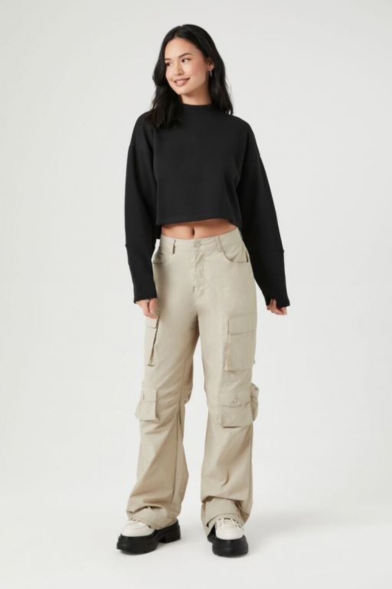 Pullover Forever 21 French Terry Cropped Mujer Negras | 6Z5dS2VykEn