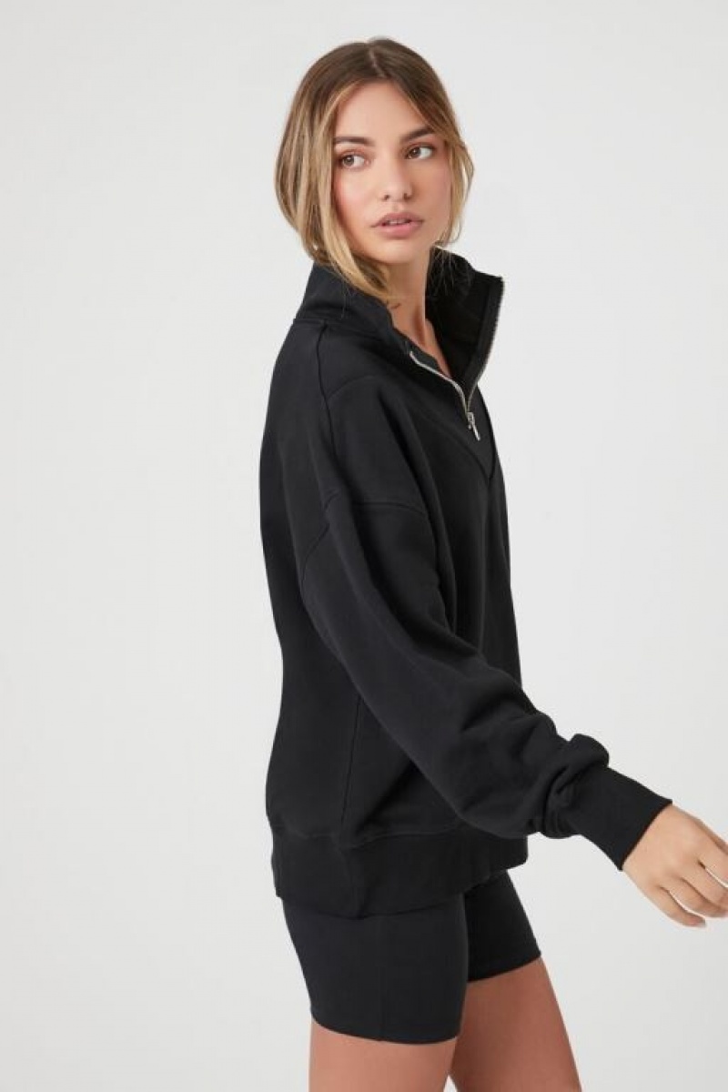 Pullover Forever 21 French Terry Half Zip Mujer Negras | oYPc5dsRVF8