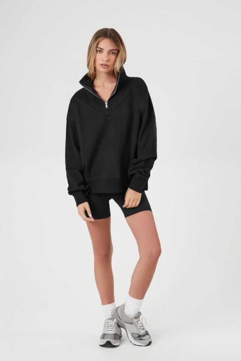 Pullover Forever 21 French Terry Half Zip Mujer Negras | oYPc5dsRVF8