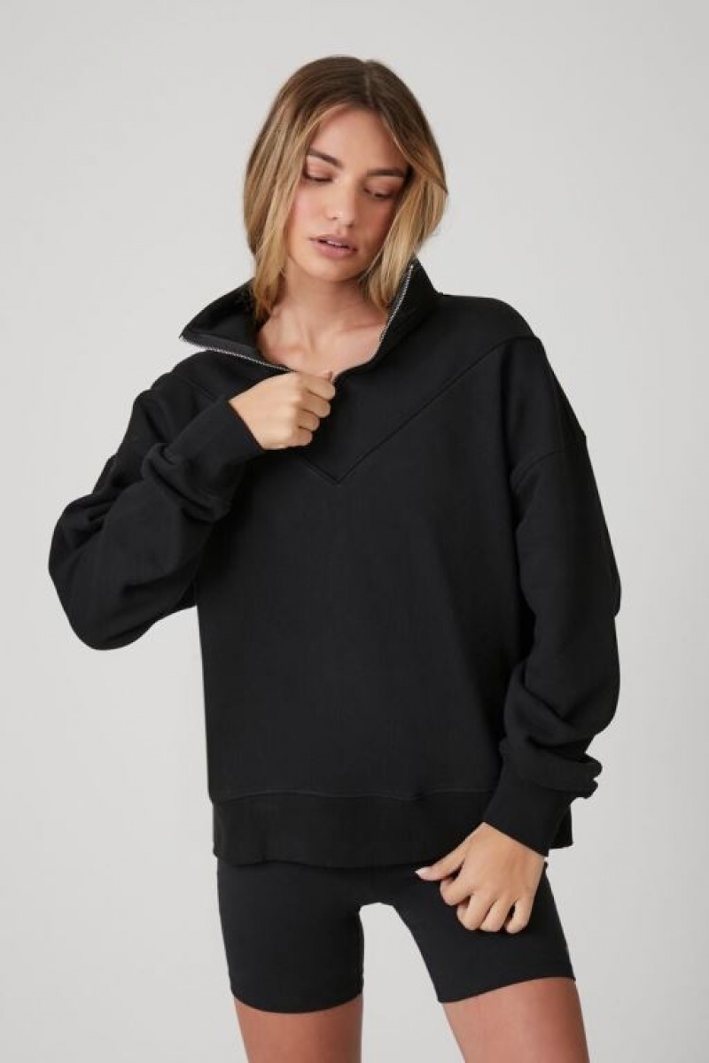 Pullover Forever 21 French Terry Half Zip Mujer Negras | oYPc5dsRVF8